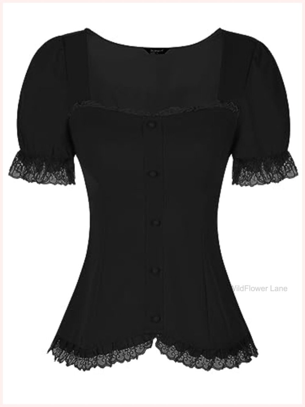 Women's Victorian Puff Sleeve Blouse Sweetheart Neck Lace Trim Renaissance Top